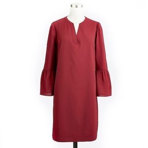 J. Crew Bell Sleeve Dress Knee Length V Neck Red 8